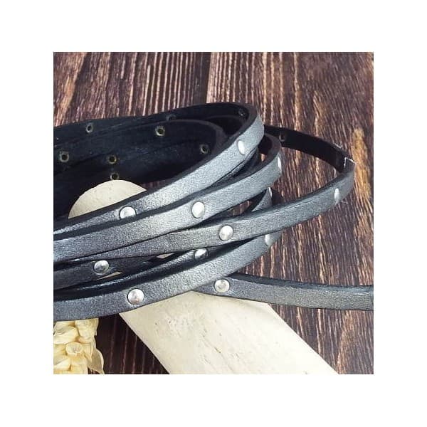 Cuir plat 5mm argent vieilli avec clous