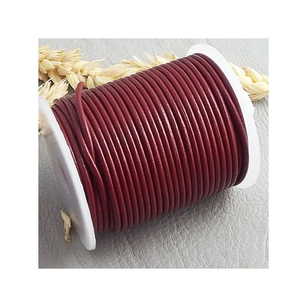 Cordon cuir rond bordeaux 2mm