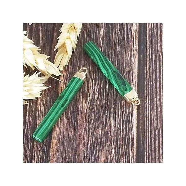 Pendentif pointe malachite anneau dore 44mm