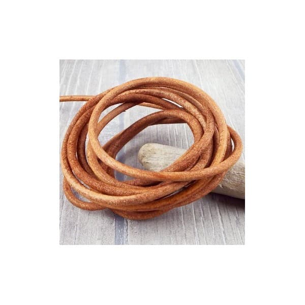 Cordon cuir rond naturel camel par 20cm