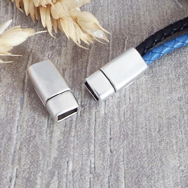 Fermoir magnetique argent pour 2 cuirs ronds 3mm