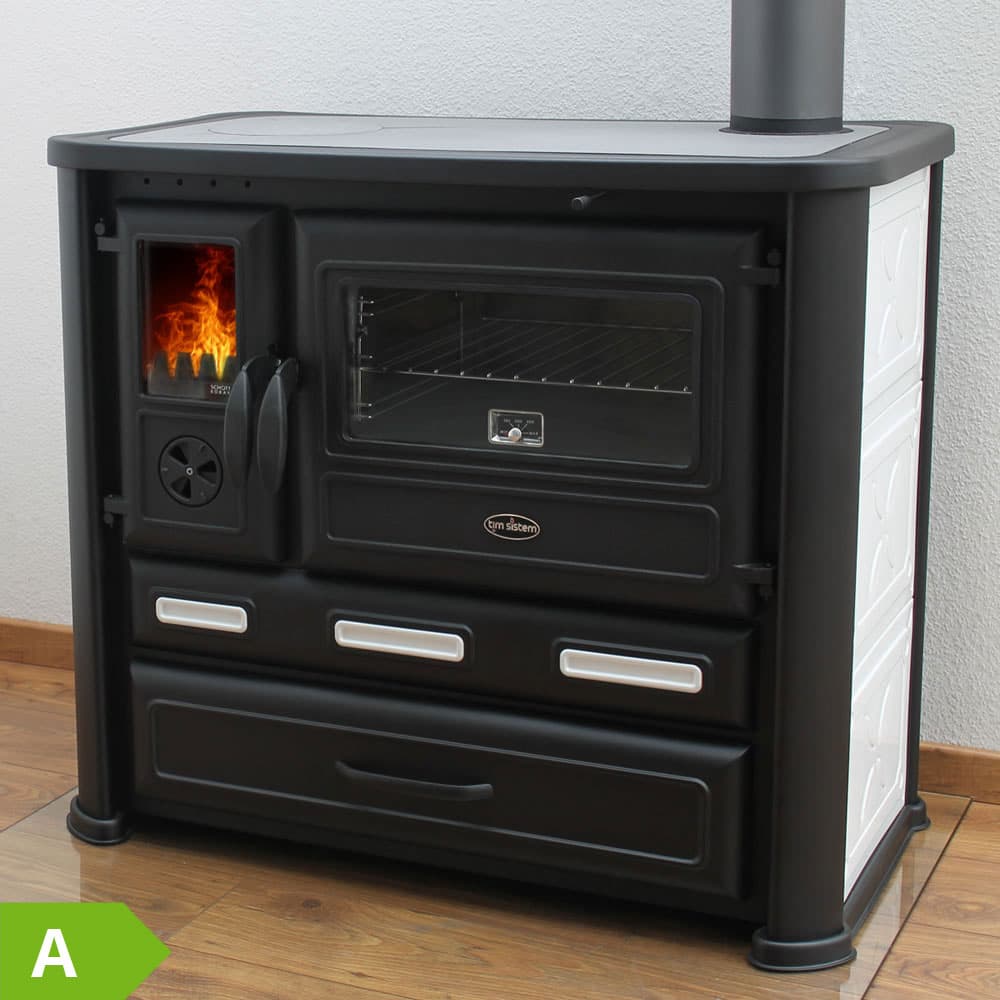 Küchenherd Hilma 6kW - ROT  -  Backröhre & Rohrabgang links