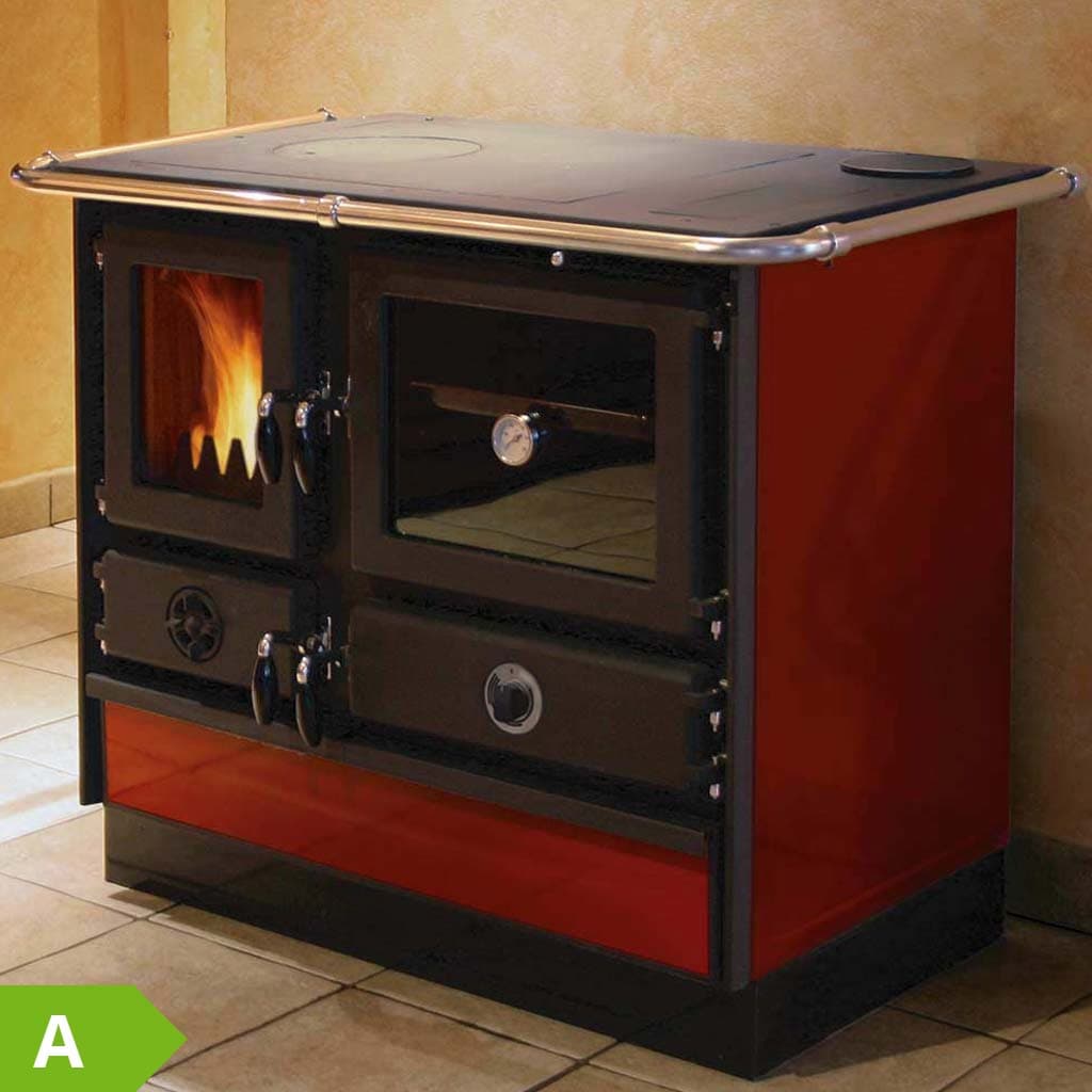 Küchenherd wasserführend Martha 14kW - SCHWARZ  -  Backröhre & Rohrabgang links