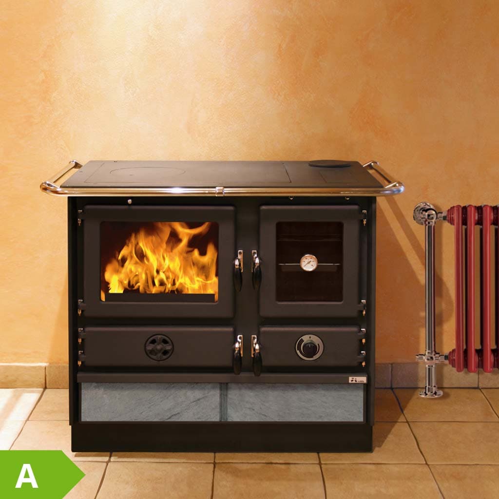 Wasserführender Speckstein Herd Amalia 16kW - Backröhre & Rohrabgang links