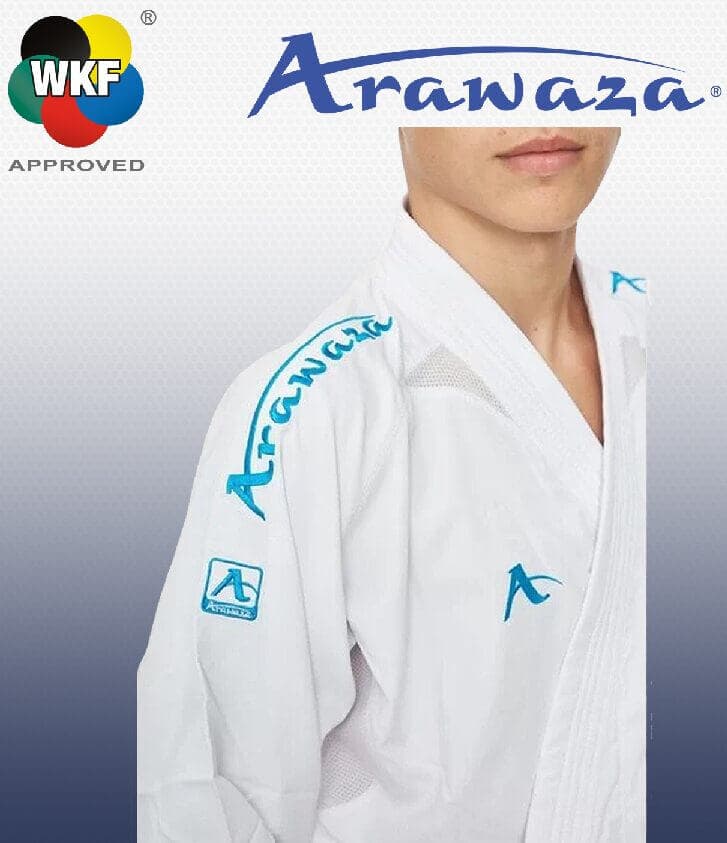 Kimono Arawaza Kumite Deluxe Evo Première League rouge/bleu WKF En stock Ce modèle est momentanément indisponible chez le facbricant Bleu 160