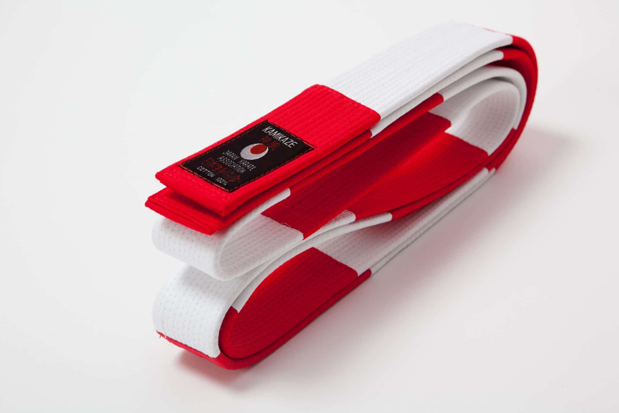 Ceinture de Karate Rouge et Blanche KAMIKAZE - coton qualité supérieure