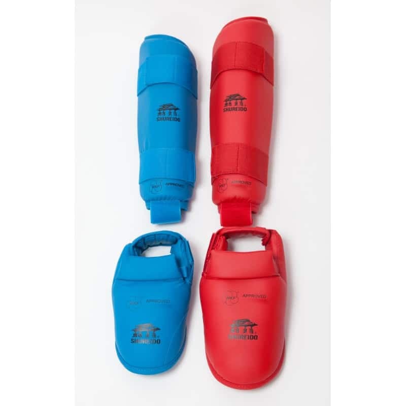 Protèges Tibias et Pieds Shureido - bleu ou rouge - WKF APPROVED