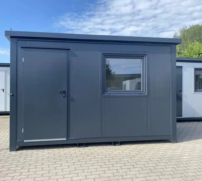 Materialcontainer, demontierbar, anthrazit, 4,00 m x 2,20 m, mit Tür und Fenstern