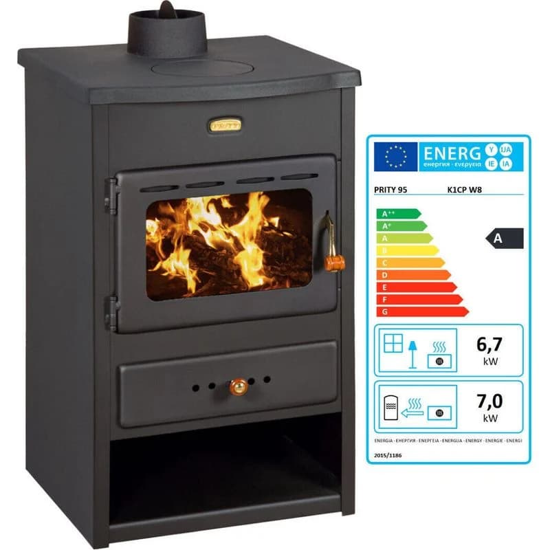 Thermo-Holzofen Prity K1 CP W8 – 13,1 kW, Gussplatte, Wärmetauscher...