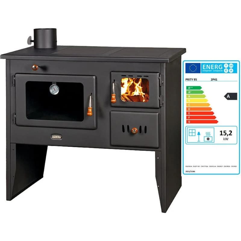 Holzofen Prity 2P41 mit Backfach – 15,2 kW – Graphitschwarz – Energ...
