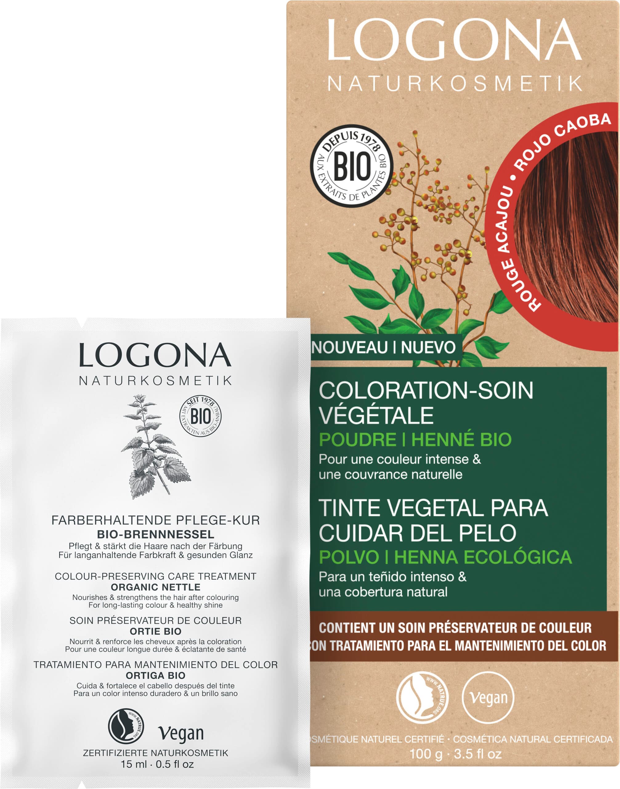 Coloration-soin végétale rouge acajou - LOGONA