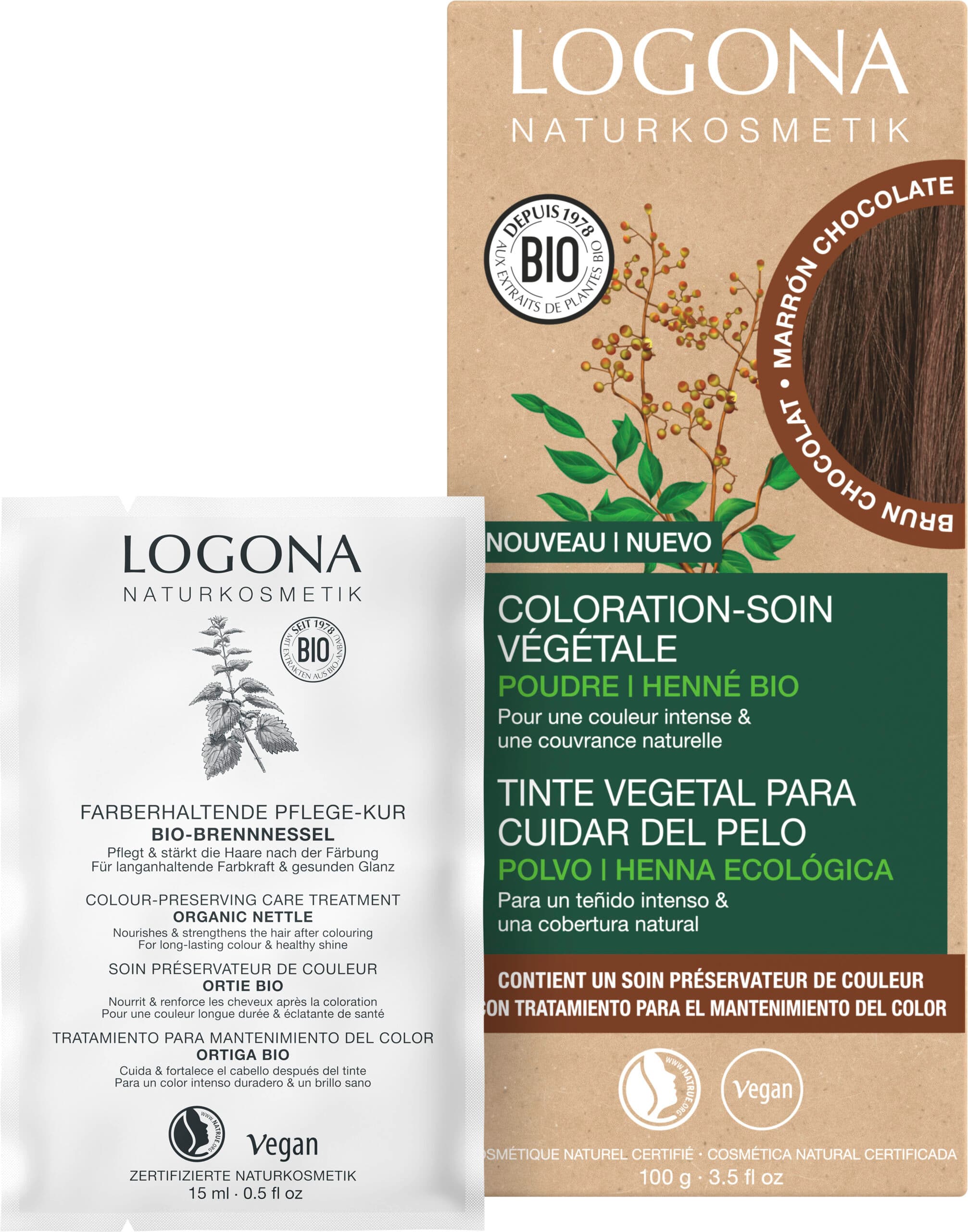 Coloration-soin végétale brun chocolat - LOGONA