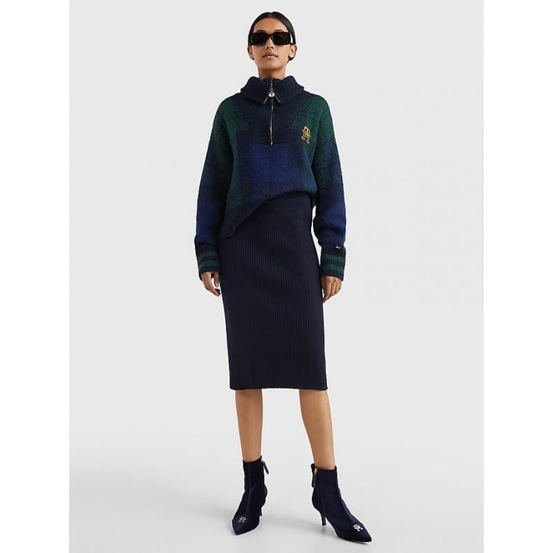 Pull Femme Tommy Hilfiger TARTAN HALF-ZIP SWEATER M CHK BLACK WATCH