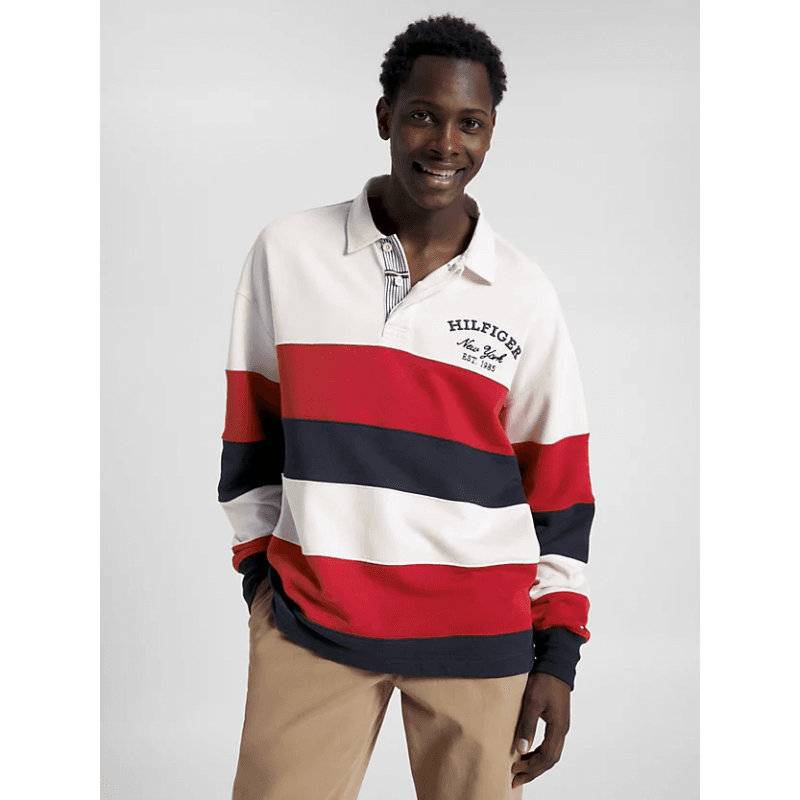 Polo Homme Tommy Hilfiger STRIPE PREP RUGBY M WHEATHERED WHITE/MULTI