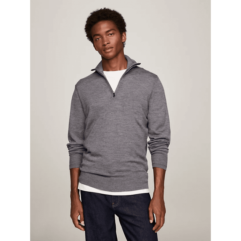 Pull Homme Tommy Hilfiger FINE MERINO ZIP M MEDIUM GREY HEATHER