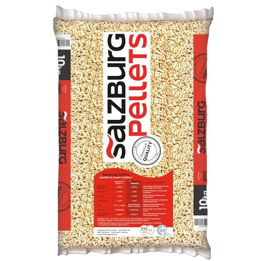 Pellet SALZBURG da 10 KG – Originale 100% Abete Austriaco, certificato ENplus A1 e DINplus - Alto potere calorifico