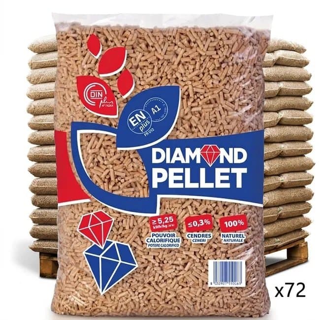 Bancale 1080 kg pellet diamond in abete enplus a1, 72 sacchi da 15 kg