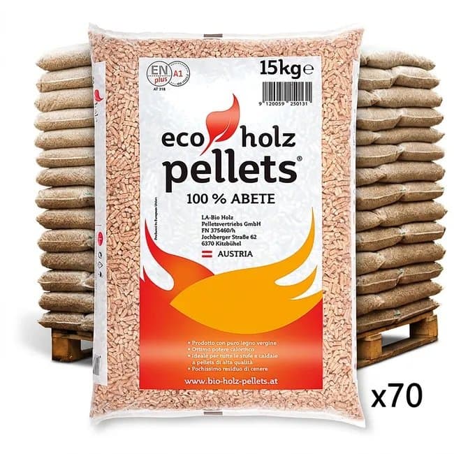 Bancale 1050 kg pellet eco holz in abete enplus a1, 70 sacchi da 15 kg