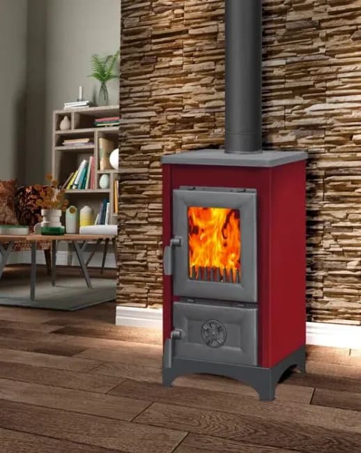 Stufa riscaldamento a legna con struttura in acciaio e ghisa 7.09 kw Karusel Mini - Red