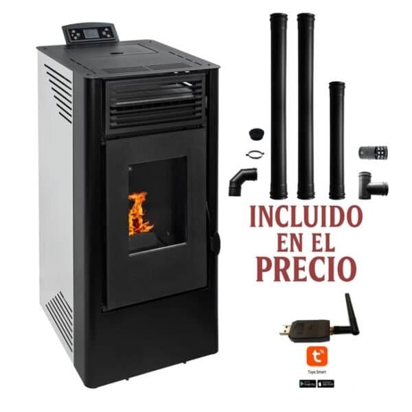 Estufa de Pellets Kit de Instalacion + Wifi incluido | 9 kW A+, Alto Rendimiento