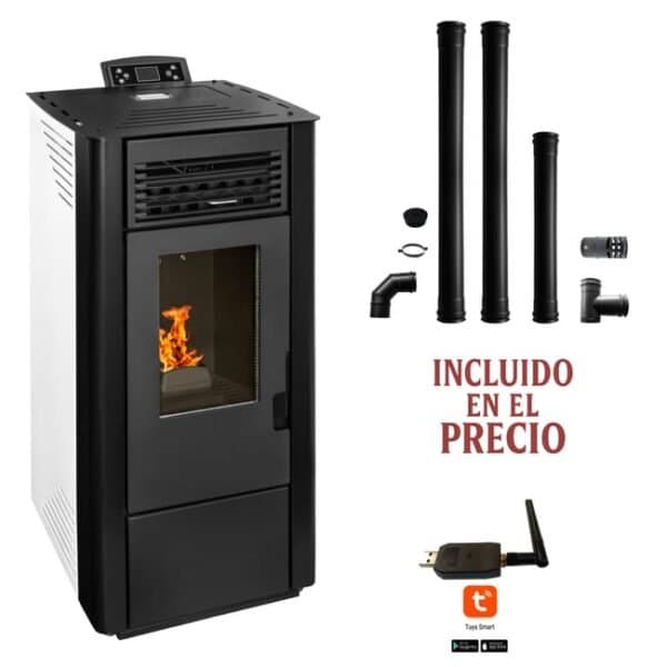 Estufa de Pellets + Kit de instalacion + Wifi Incluido | 10,6 kW, 180 m³