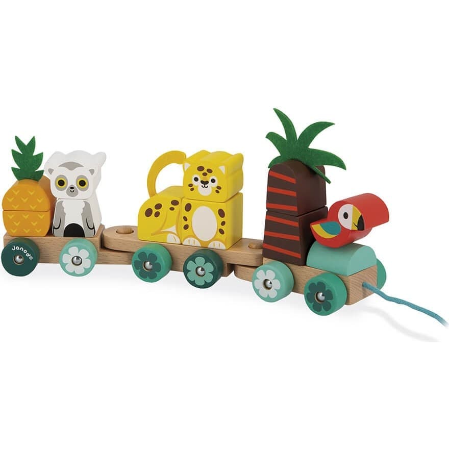 Janod Jouet à tirer en bois Tropik Train Tropical
