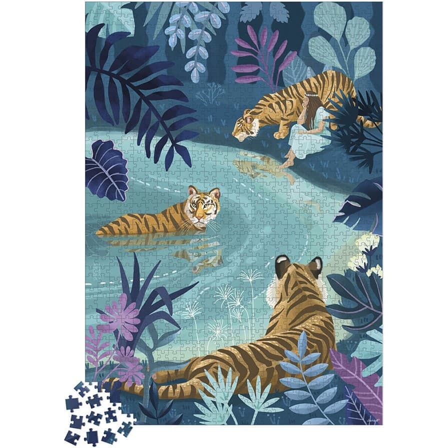 Janod Puzzle 1000 pièces : Tigres Au Clair De Lune