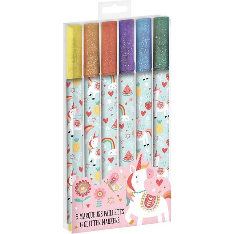 Janod Boite de 6 Feutres Pailletés Licorne