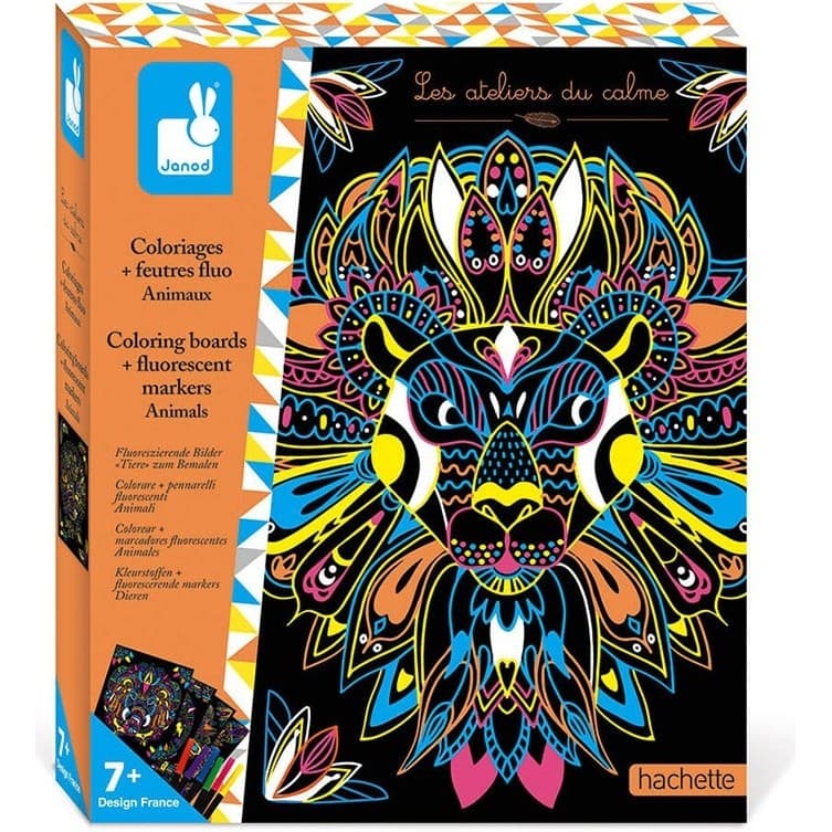 Janod Coloriages et feutres fluo Animaux Les ateliers du calme