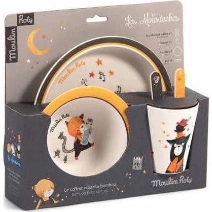 Moulin Roty Set vaisselle en bambou Les Moustaches