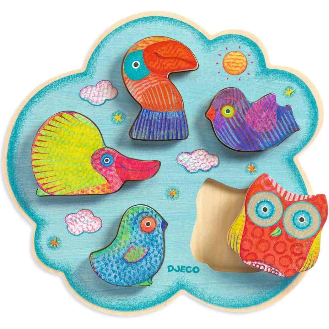 Djeco Puzzle encastrement 5 pièces en bois : Toucanco