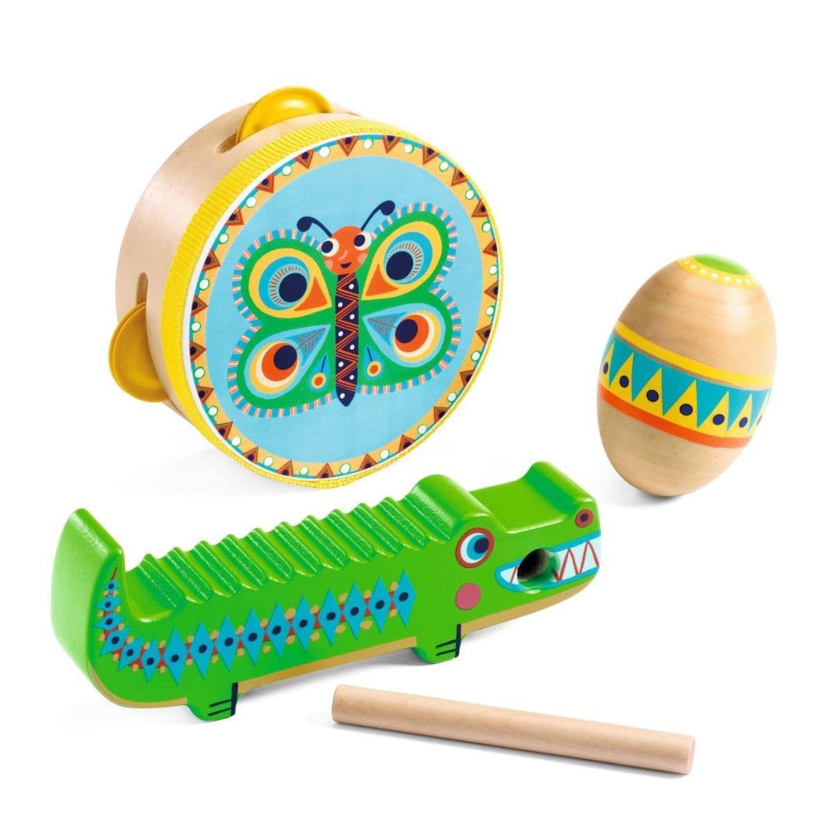 Djeco Set de percussions tambourin, maracas, guiro 