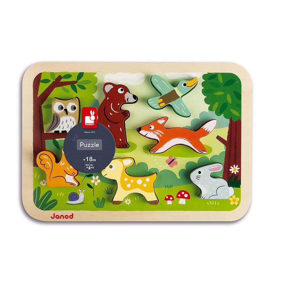 Janod Encastrement 6 pièces en bois : Chunky Puzzle Forêt