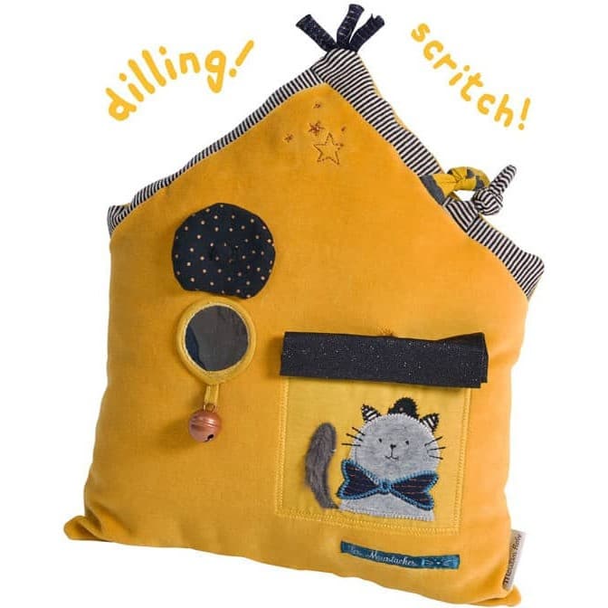 Moulin Roty Coussin d'activités maison moutarde Les Moustaches