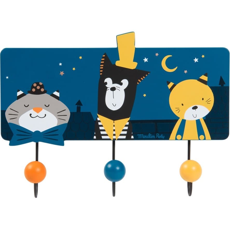 Moulin Roty Portemanteau 3 patères Les Moustaches