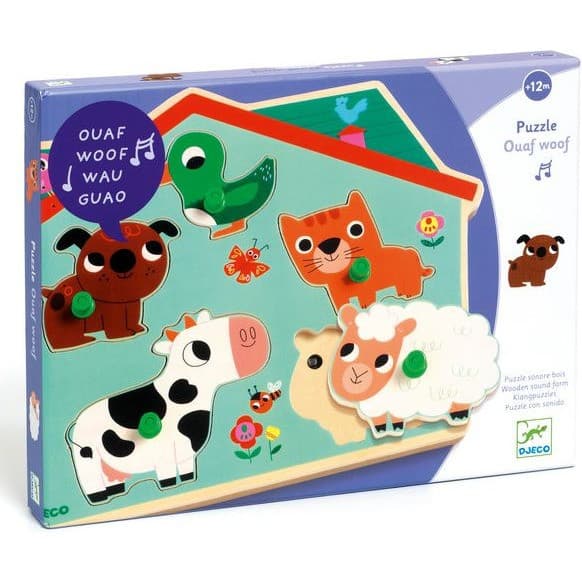 Djeco Encastrement musical 5 pièces en bois Ouaf Woof sonore