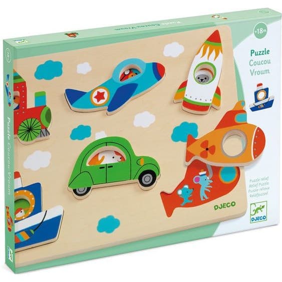Djeco Puzzle bois relief coucou vroum 6pcs