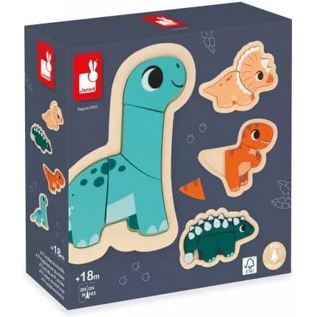 Janod 4 puzzles évolutifs en bois Dinosaures