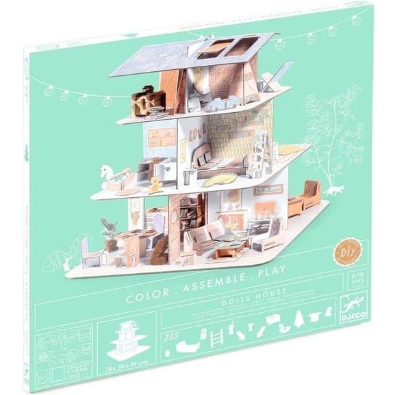 Djeco Colorie assemble et joue Diy Maison de poupées