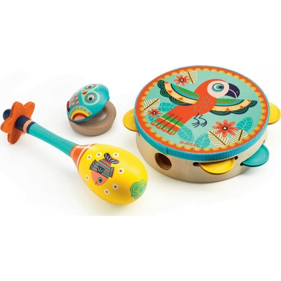 Djeco Instruments de musique Tambourin Maracas Castagnette Animambo
