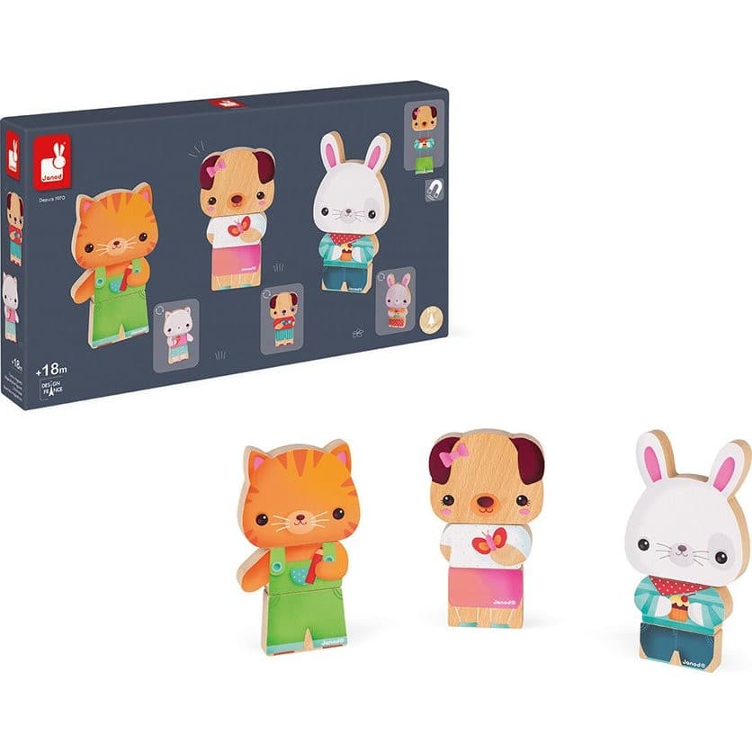 Janod Magnets en bois Animaux de compagnie Funny Magnets