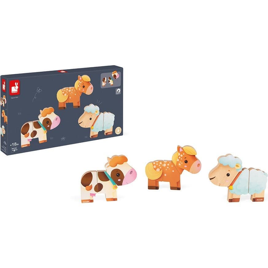 Janod Magnets en bois Animaux de la ferme Funny Magnets