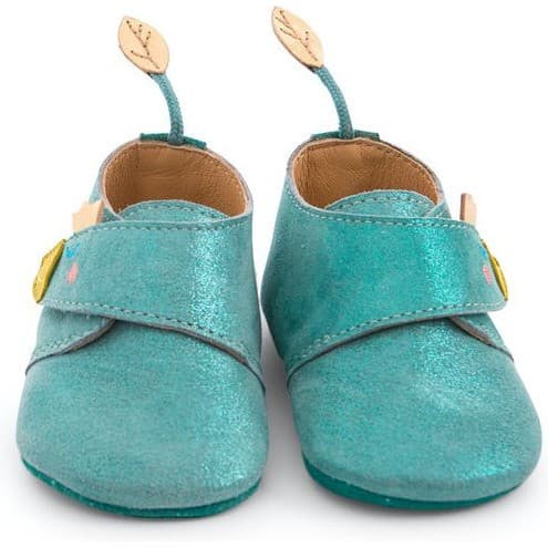 Moulin Roty Chaussons cuir oie bleu Le voyage d'Olga 12/18 m