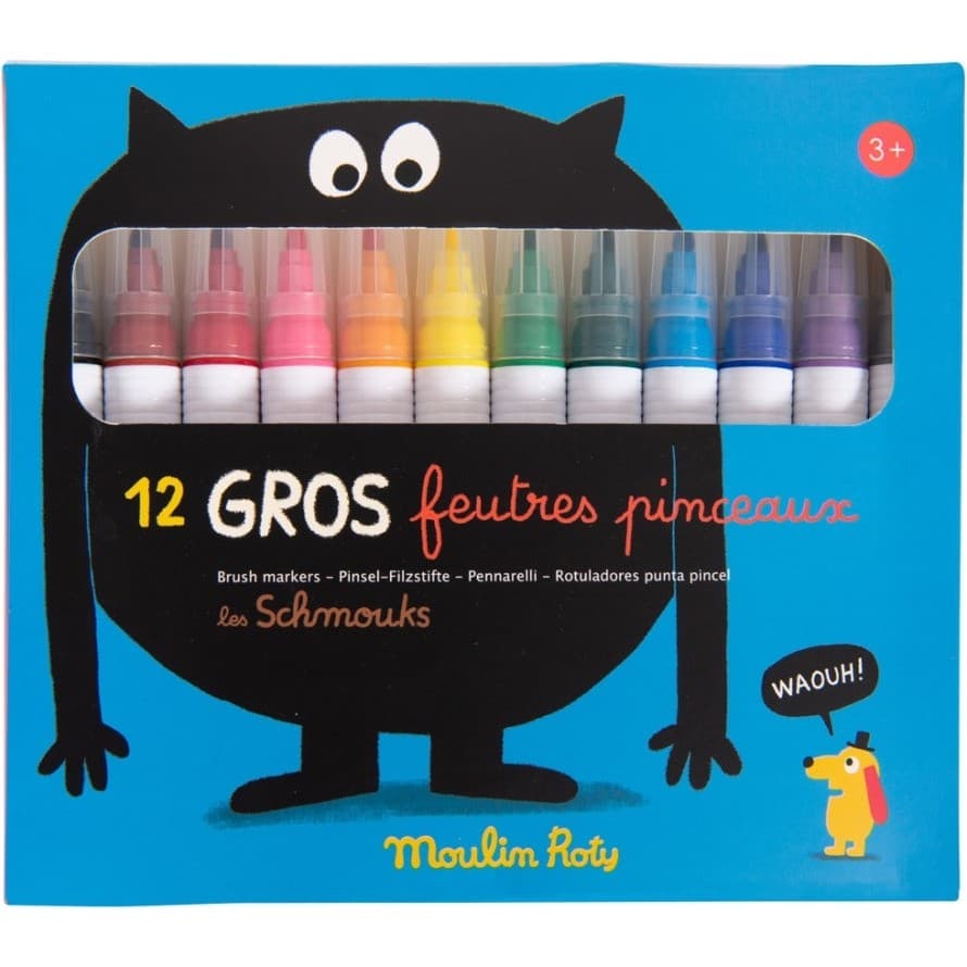 Moulin Roty 12 gros feutres pinceaux Les Schmouks