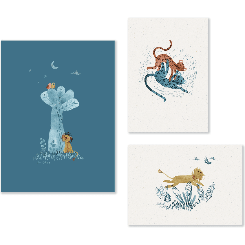 Moulin Roty Set de 3 affiches Sous mon baobab