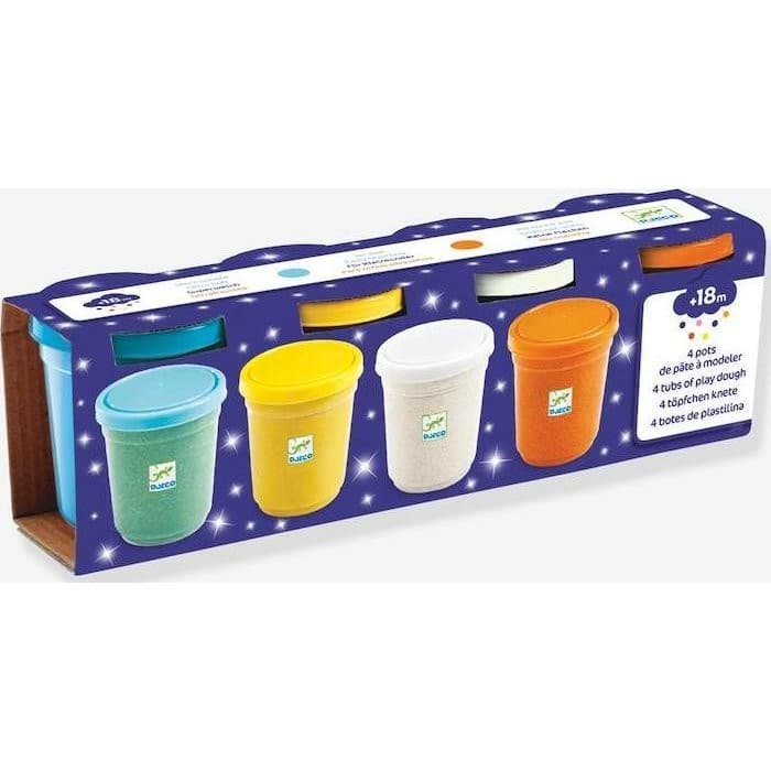 Djeco 4 Pots de Pâte à modeler Paillettes