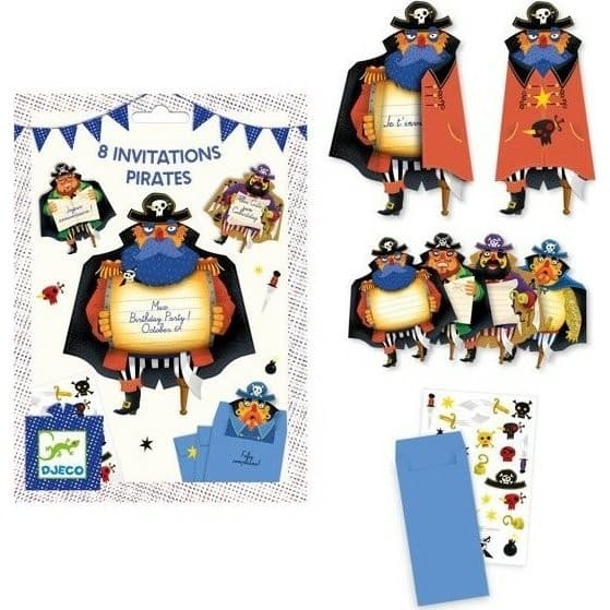 Djeco 8 Cartes d'invitation Anniversaire Pirates