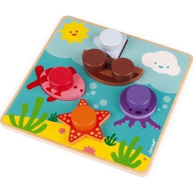 Janod Jeu en bois J'Apprends à Visser Aquatique