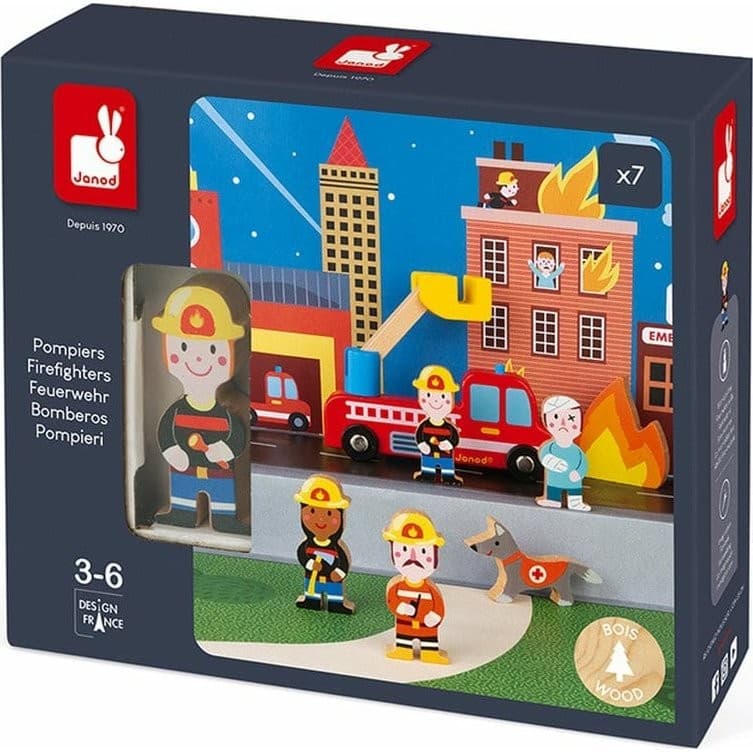 Janod Coffret de jeu en bois Pompiers Story