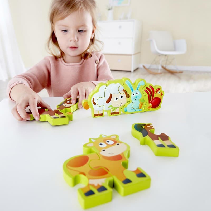 Hape Puzzle en bois réversible animaux de la ferme et chiffres